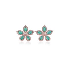 3.5 Carat Zambian Emerald & Diamond Flower Earrings in 18k Rose Gold