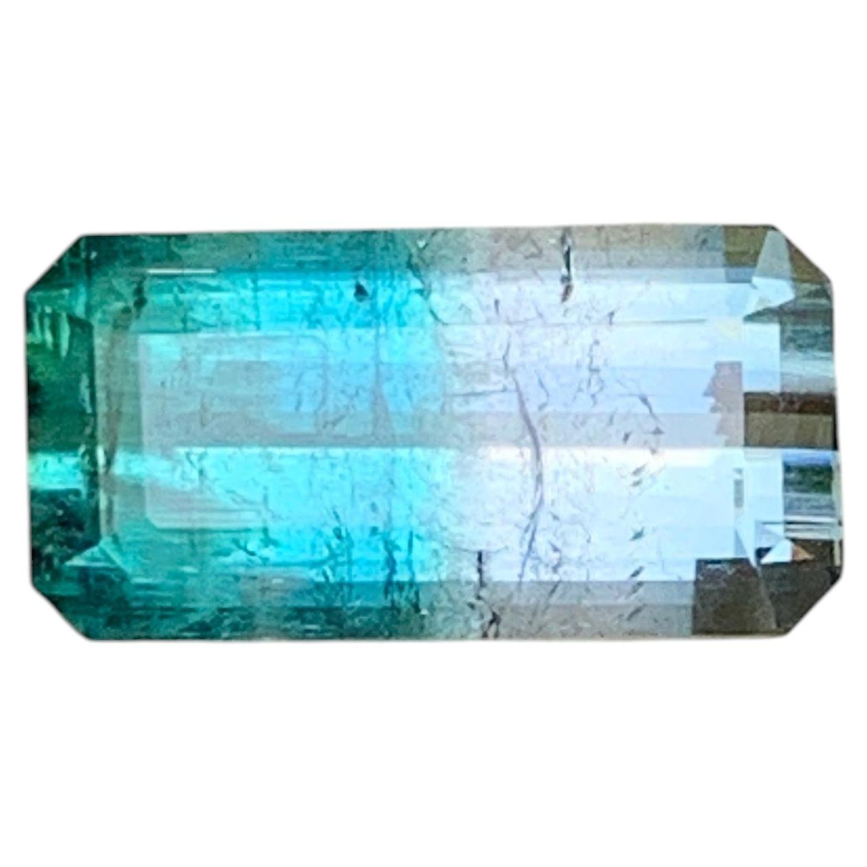 3.5 Carats Dual Shades Blue Green Tourmaline Emerald Cut Gemstone for Jewellery