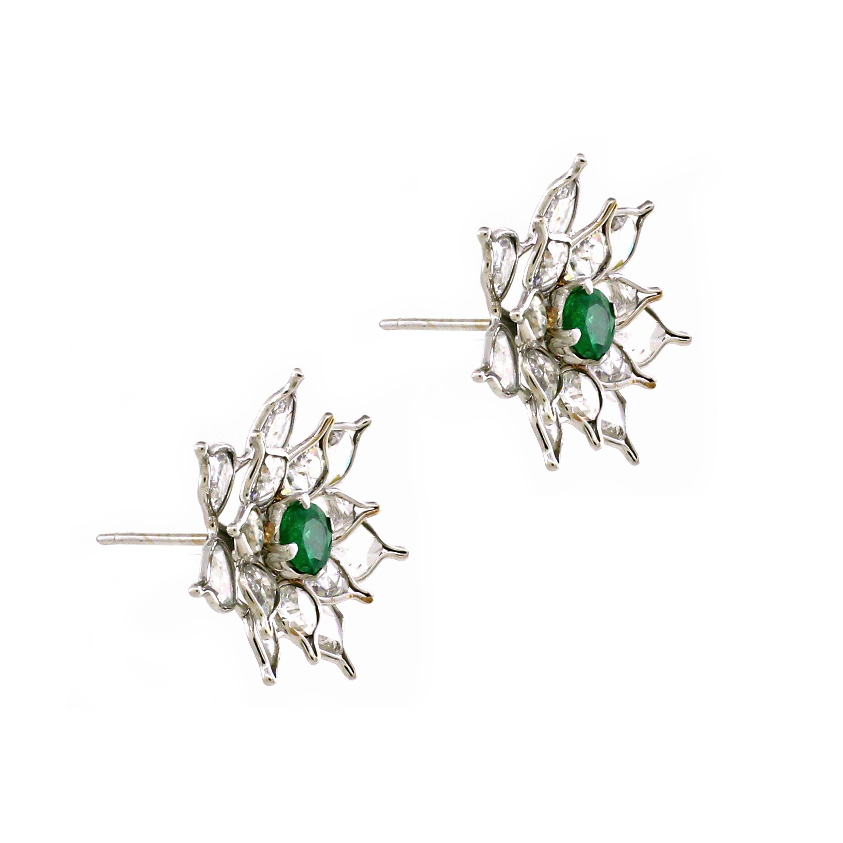 
Introducing our captivating Flower-Inspired Drop Earrings, a stunning ode to the enchanting beauty of blooming blossoms. Inspired by nature's intricate designs, these earrings boast a mesmerizing amalgamation of emeralds and rose-cut diamonds that