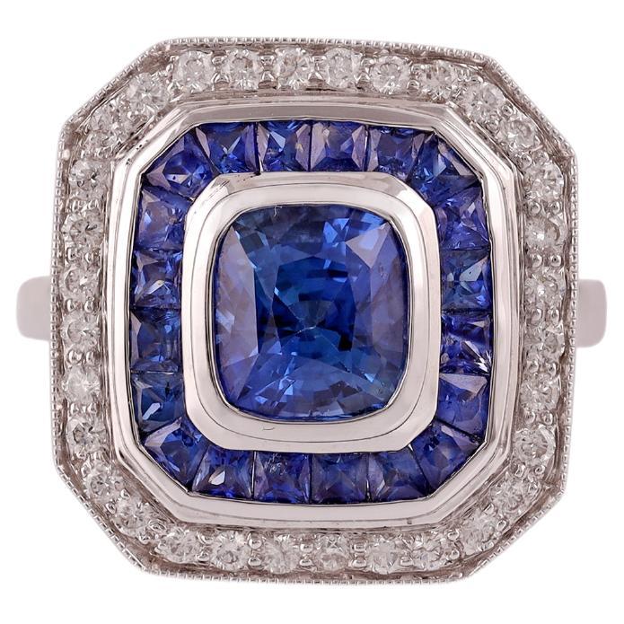 3.5 Carats Sapphire and Diamond Ring  18k Gold