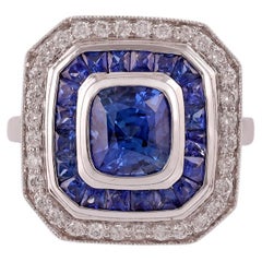 3.5 Carats Sapphire and Diamond Ring  18k Gold