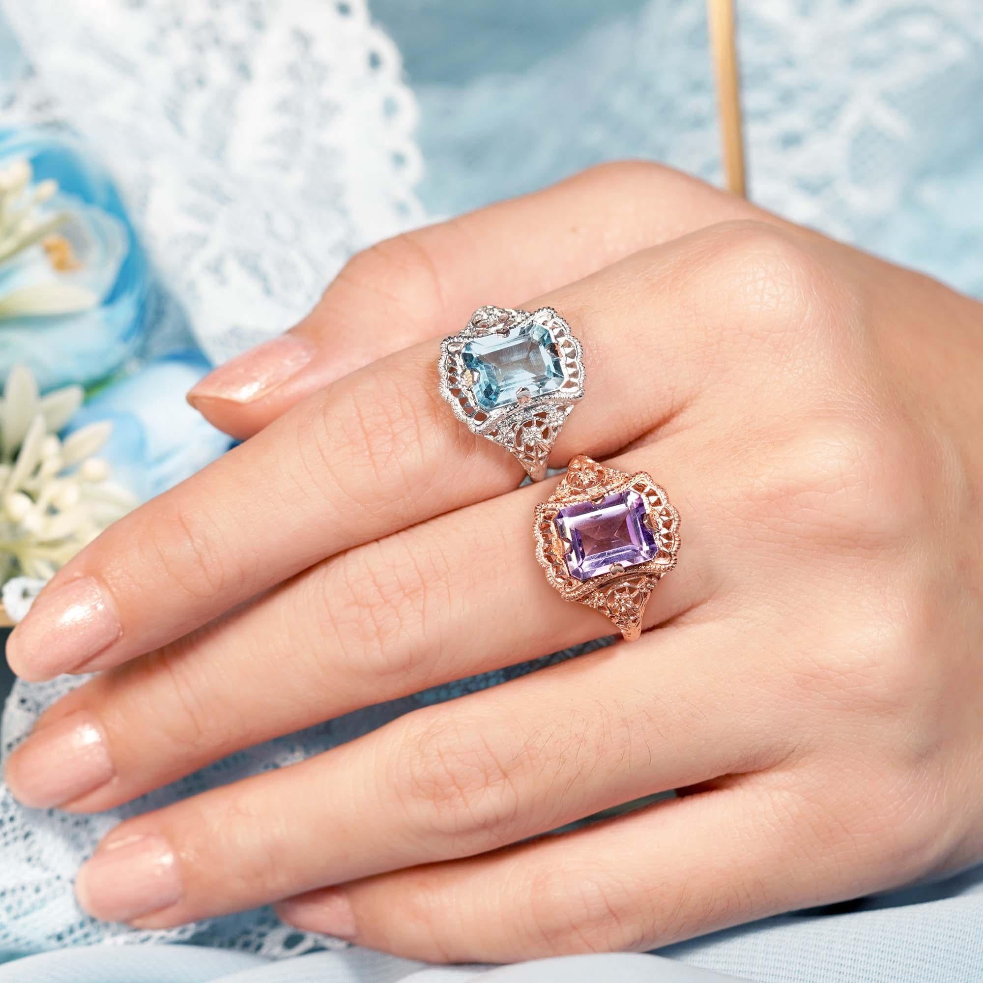 For Sale:  3.5 Ct. Amethyst Vintage Style Filigree Cocktail Ring in Solid 9K Rose Gold 11