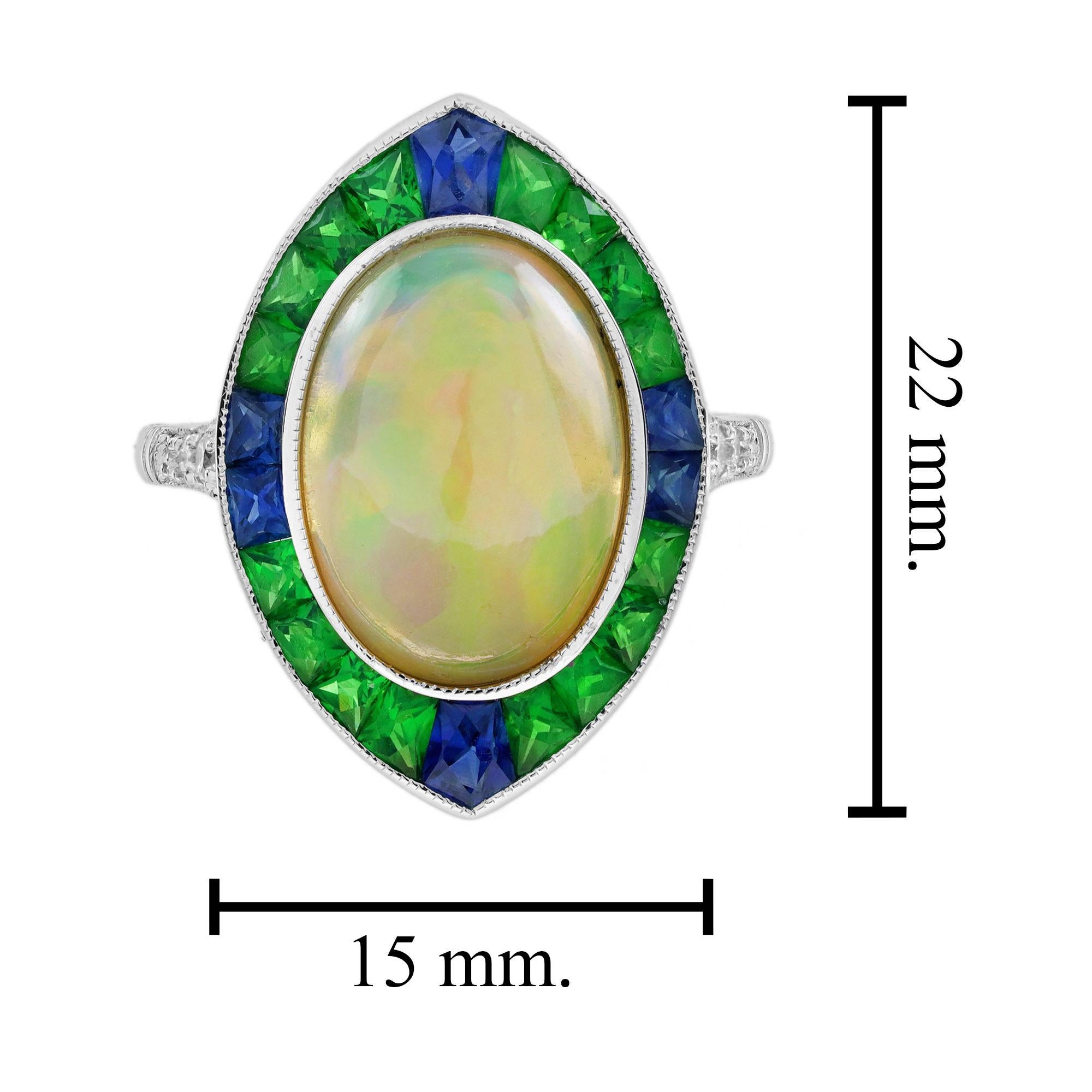 3.5 Ct. Bague cocktail éthiopienne, saphir, tsavorite et diamant en or 18 carats 4