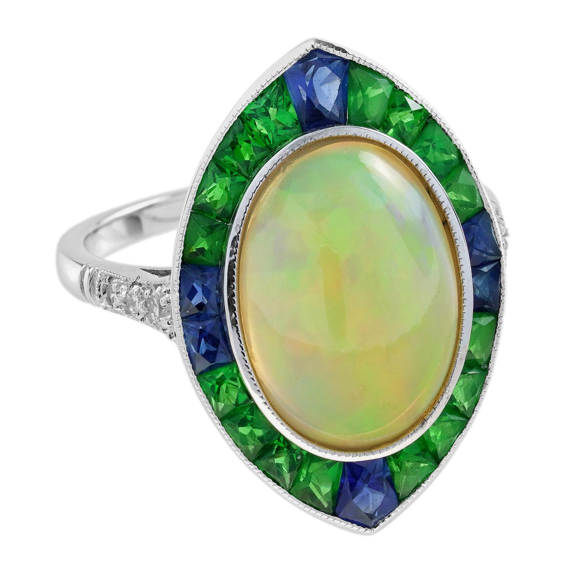  3.5 Ct. Bague cocktail éthiopienne, saphir, tsavorite et diamant en or 18 carats Pour femmes 