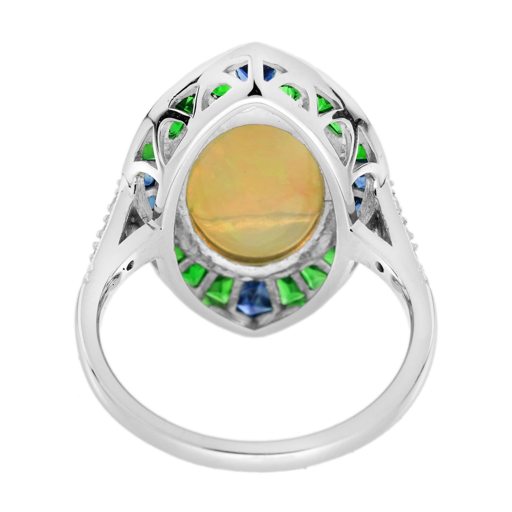 3.5 Ct. Bague cocktail éthiopienne, saphir, tsavorite et diamant en or 18 carats 2