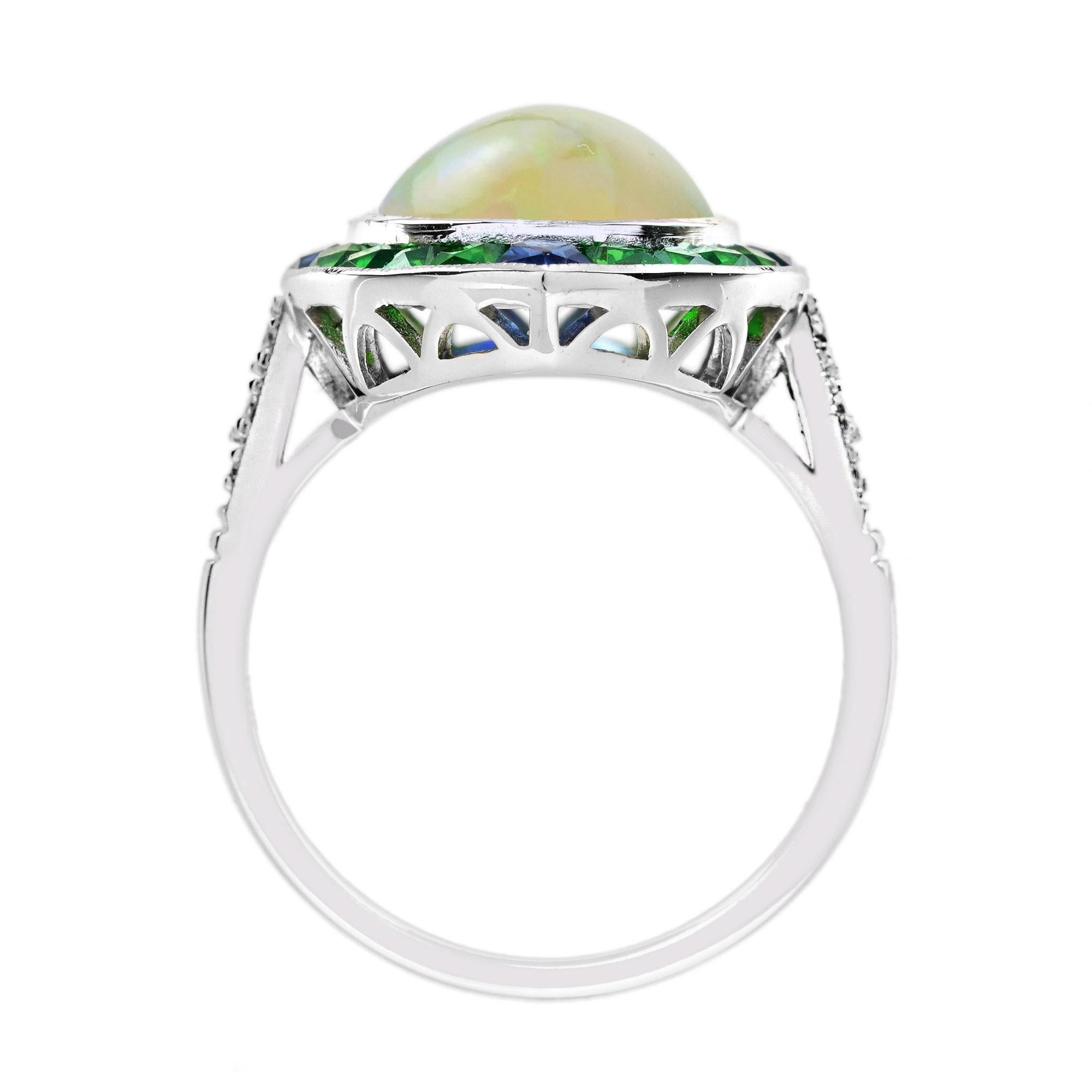 3.5 Ct. Bague cocktail éthiopienne, saphir, tsavorite et diamant en or 18 carats 3