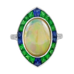 3.5 Ct. Bague cocktail éthiopienne, saphir, tsavorite et diamant en or 18 carats