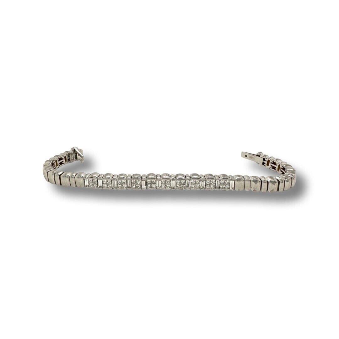 Modern 3.5 Ct Invisible Set Diamond Bracelet in 18K White Gold For Sale