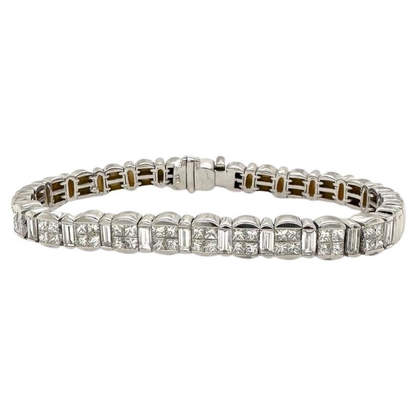 3.5 Ct Invisible Set Diamond Bracelet in 18K White Gold For Sale