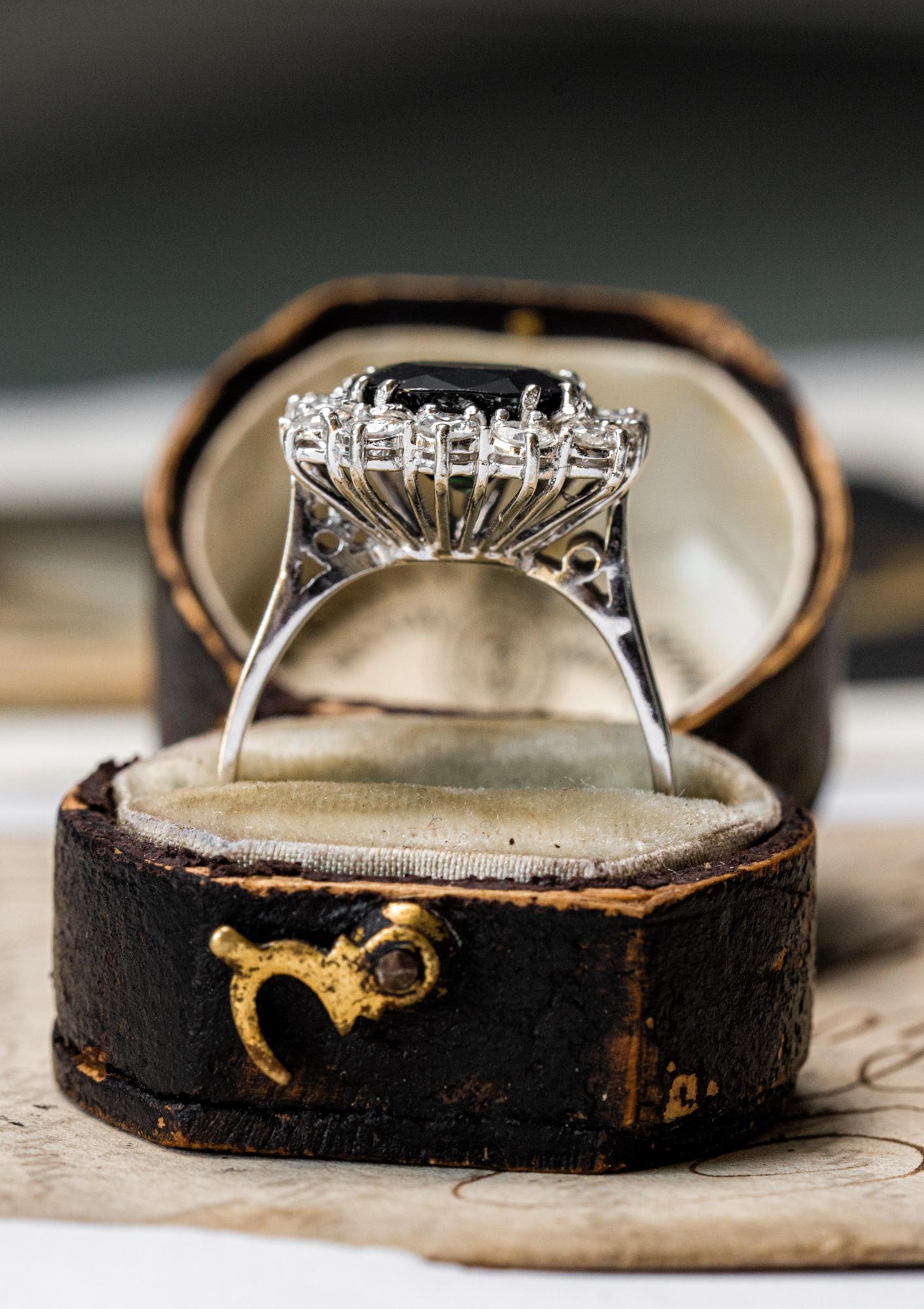Retro 3.5 CT Natural Cushion Cut Sapphire Engagement Ring, Vintage Sapphire Ring