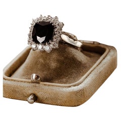 3.5 CT Natural Cushion Cut Sapphire Engagement Ring, Vintage Sapphire Ring