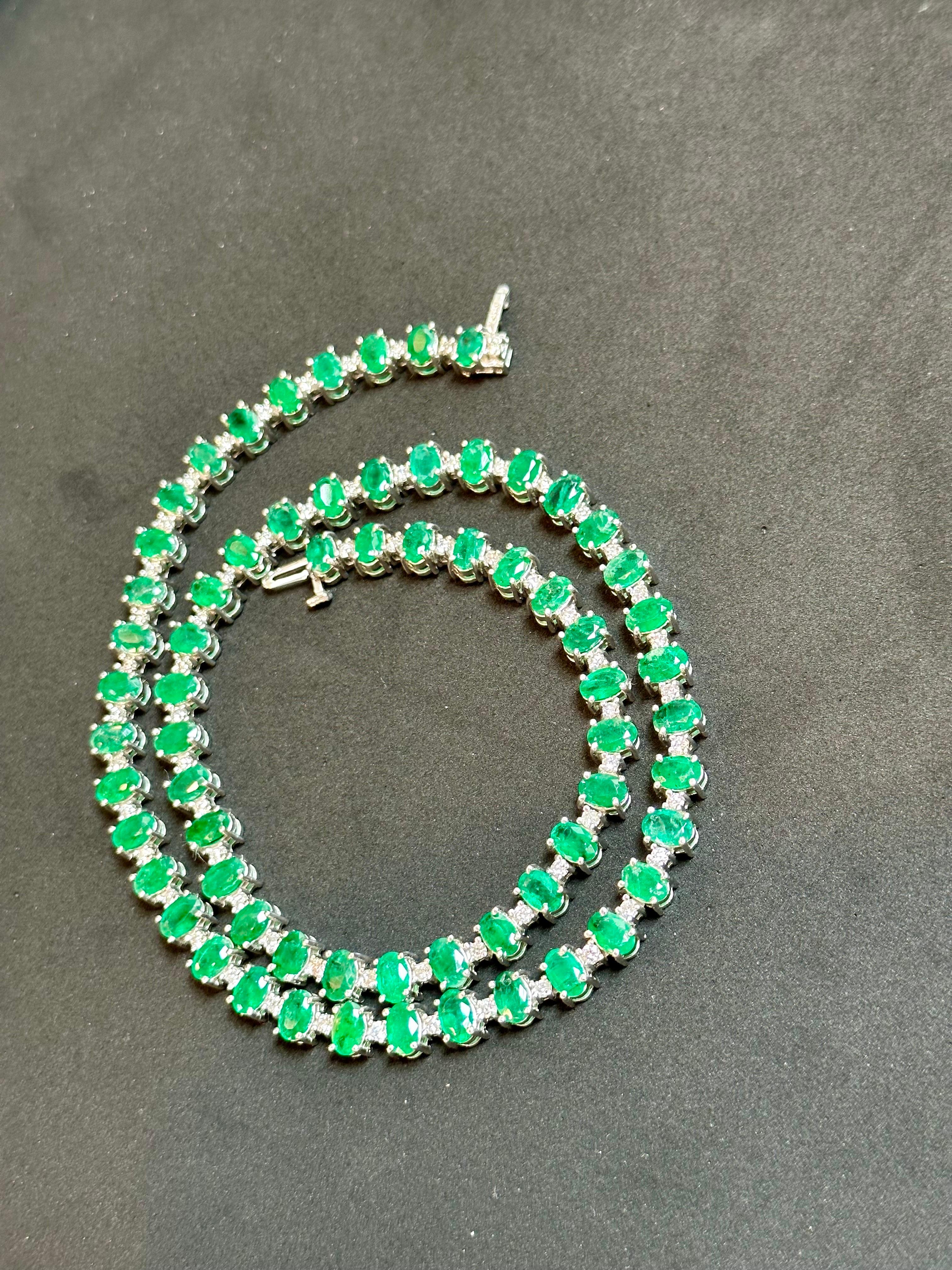 35 Carat Oval Brazilian Emerald & 3 Carat Diamond Tennis Necklace 14KWG 6
