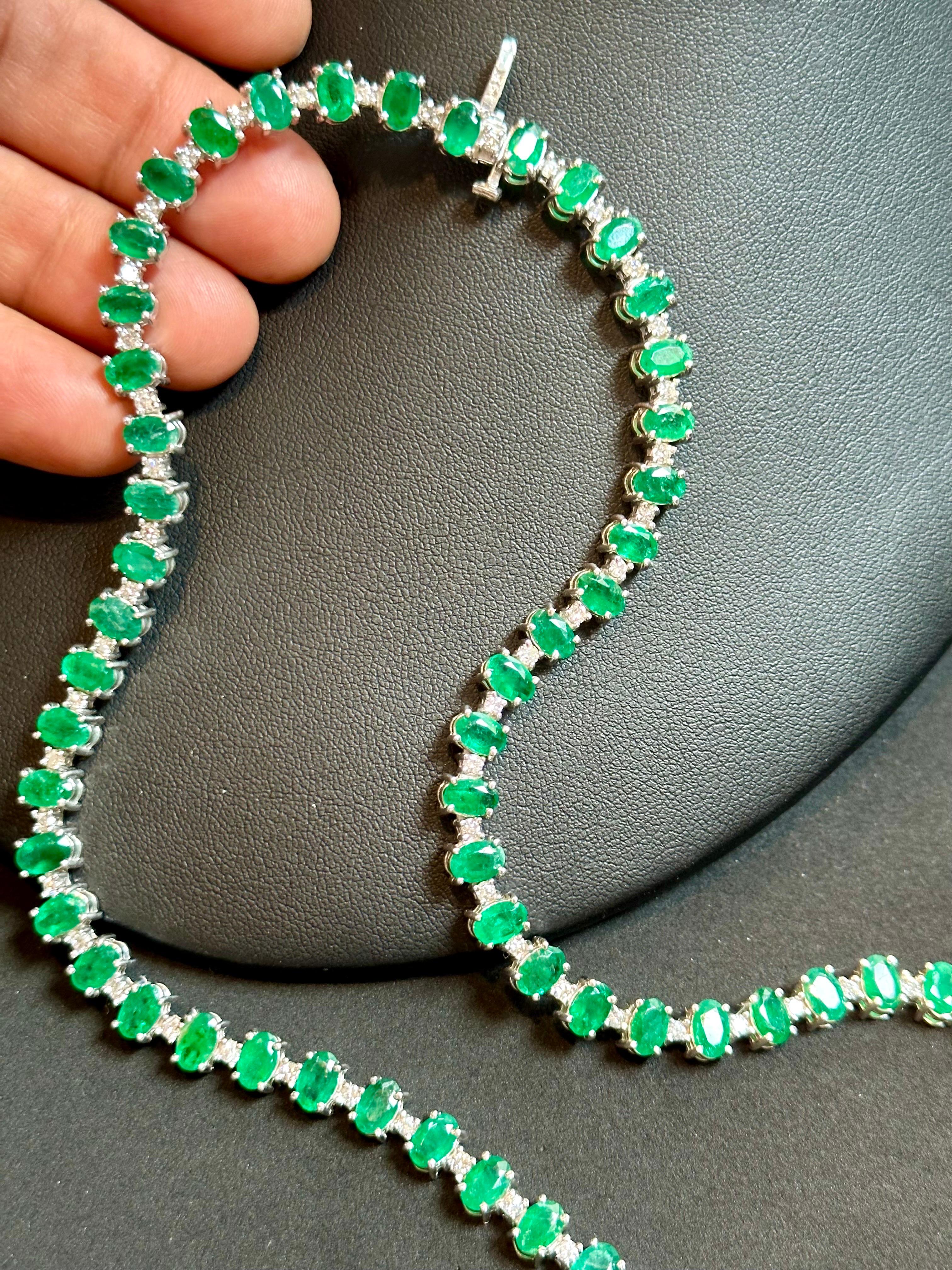 35 Carat Oval Brazilian Emerald & 3 Carat Diamond Tennis Necklace 14KWG 7