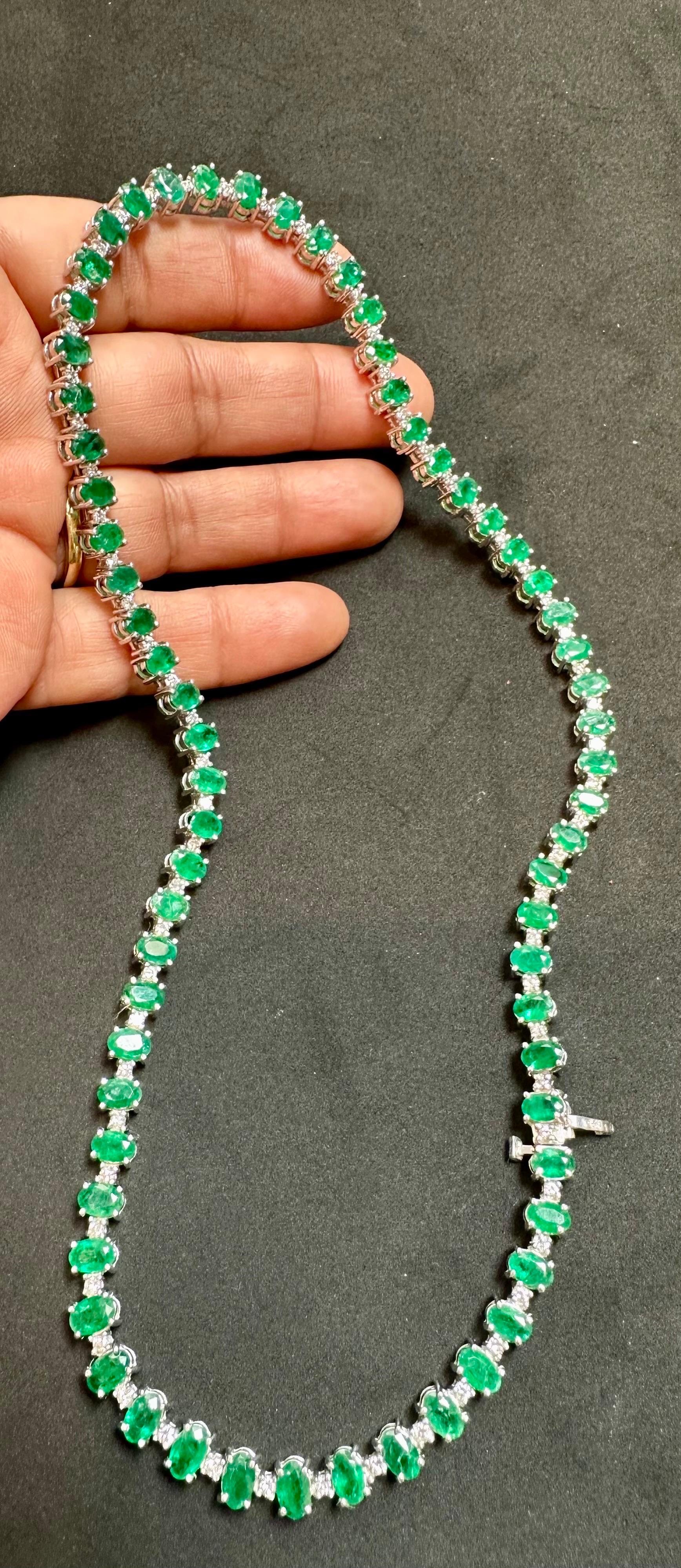 35 Carat Oval Brazilian Emerald & 3 Carat Diamond Tennis Necklace 14KWG 9