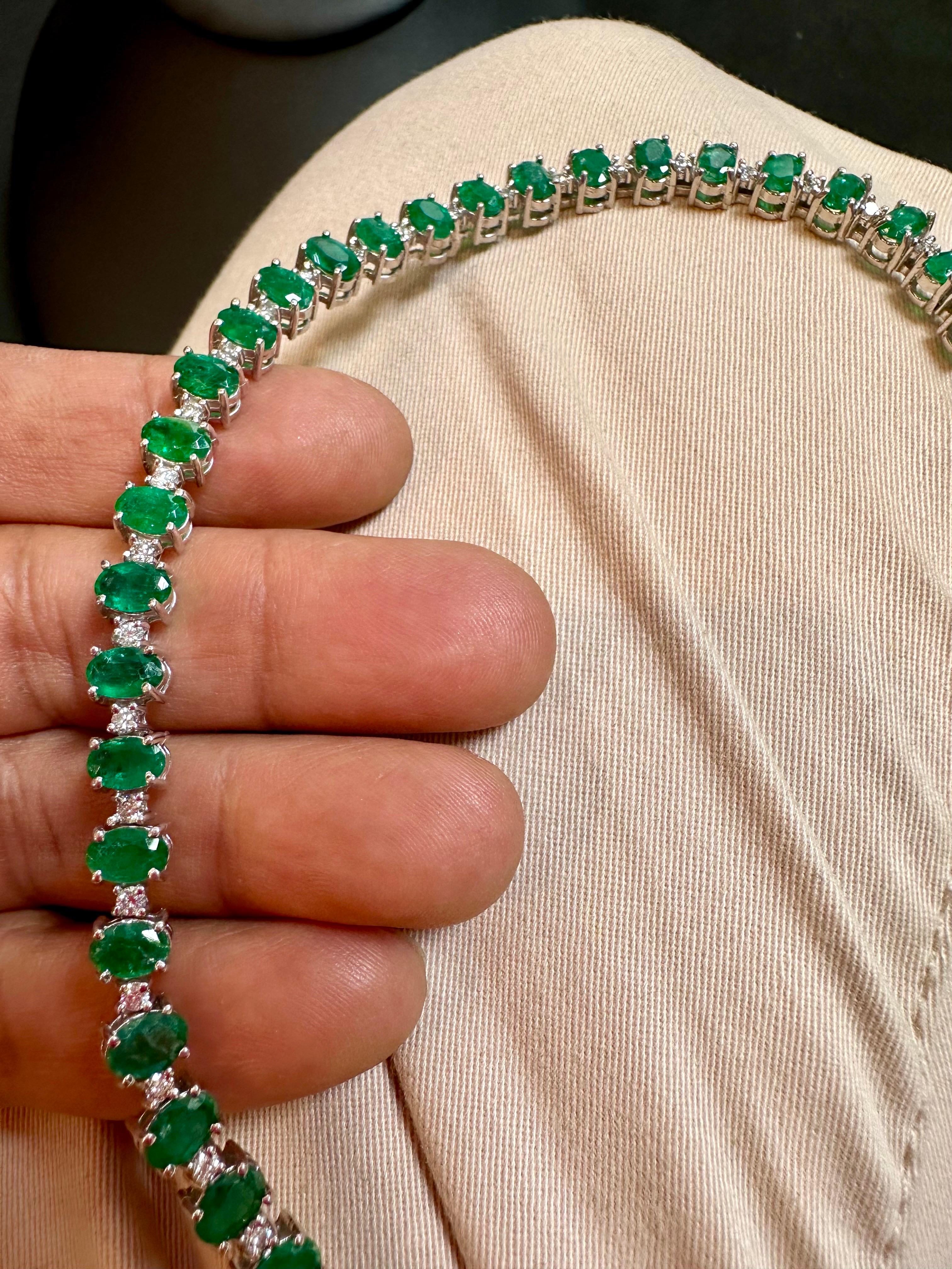 35 Carat Oval Brazilian Emerald & 3 Carat Diamond Tennis Necklace 14KWG 10