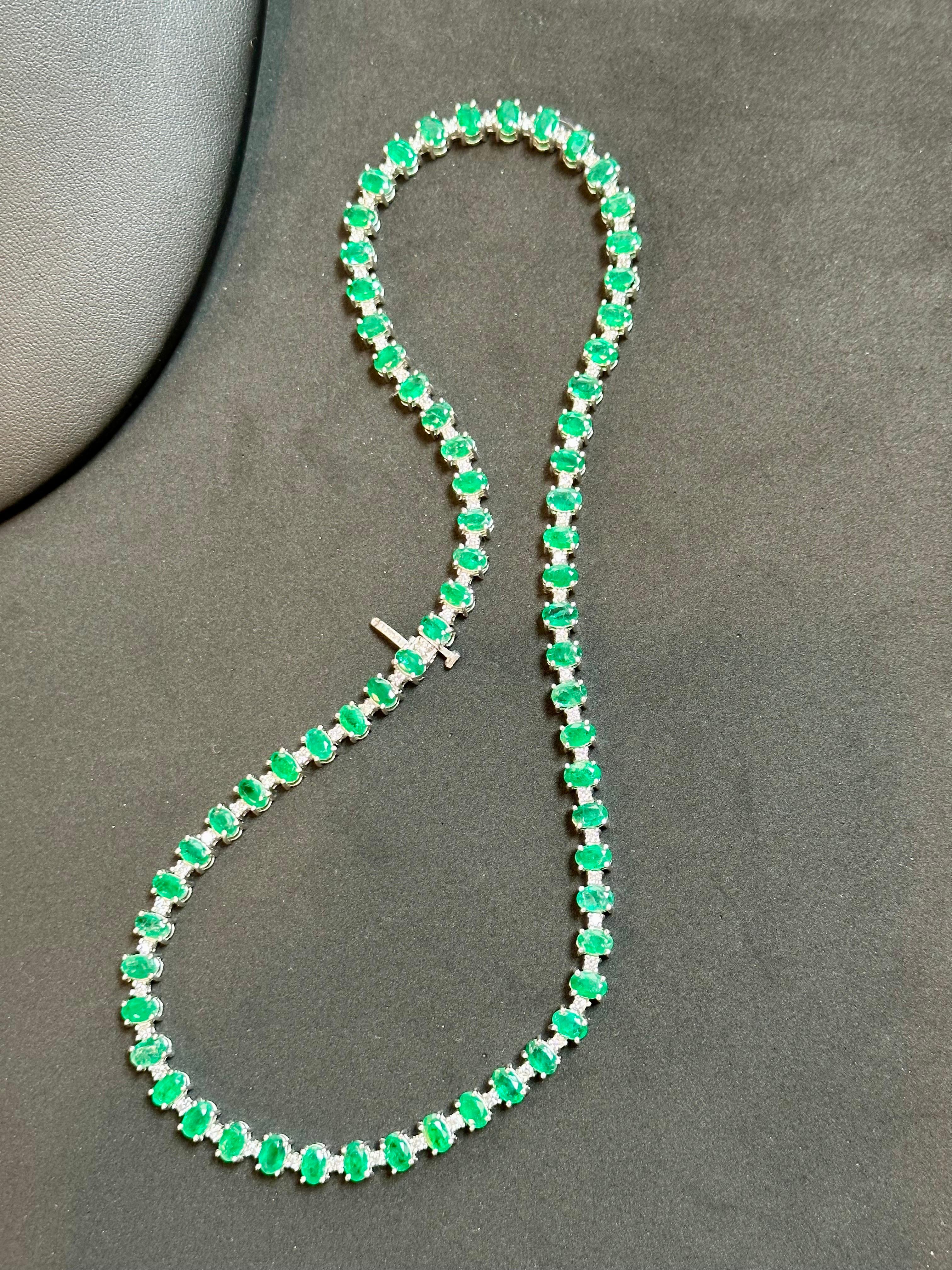 35 Carat Oval Brazilian Emerald & 3 Carat Diamond Tennis Necklace 14KWG 4