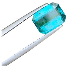 3,5 cts Gema Turmalina Azul Neón talla Esmeralda para Joyería 10 mm