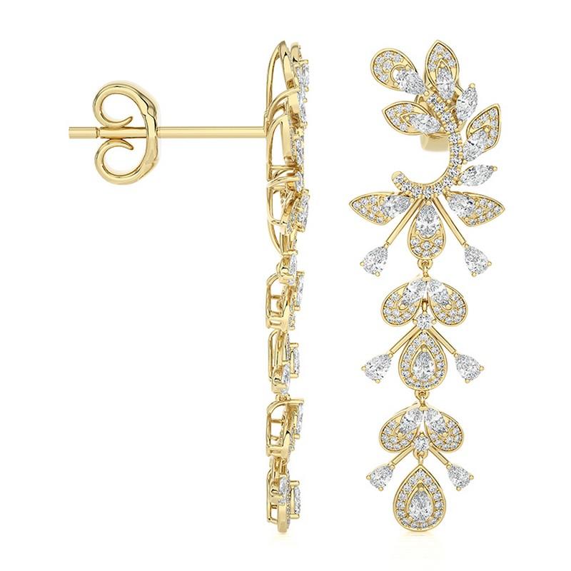 Round Cut 3.5 CTW Diamonds Fancy shape 18K Yellow Gold Dangling Maria Collection Earrings For Sale