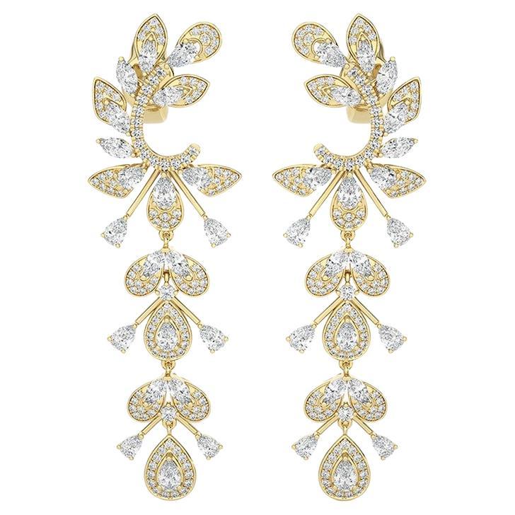 3.5 CTW Diamonds Fancy shape 18K Yellow Gold Dangling Maria Collection Earrings For Sale