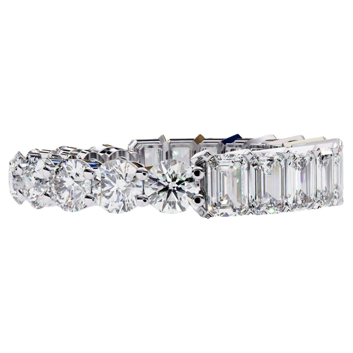 Anello di eternità con smeraldo e diamante rotondo da 3,5 carati, fascia di eternità, oro massiccio 14 carati