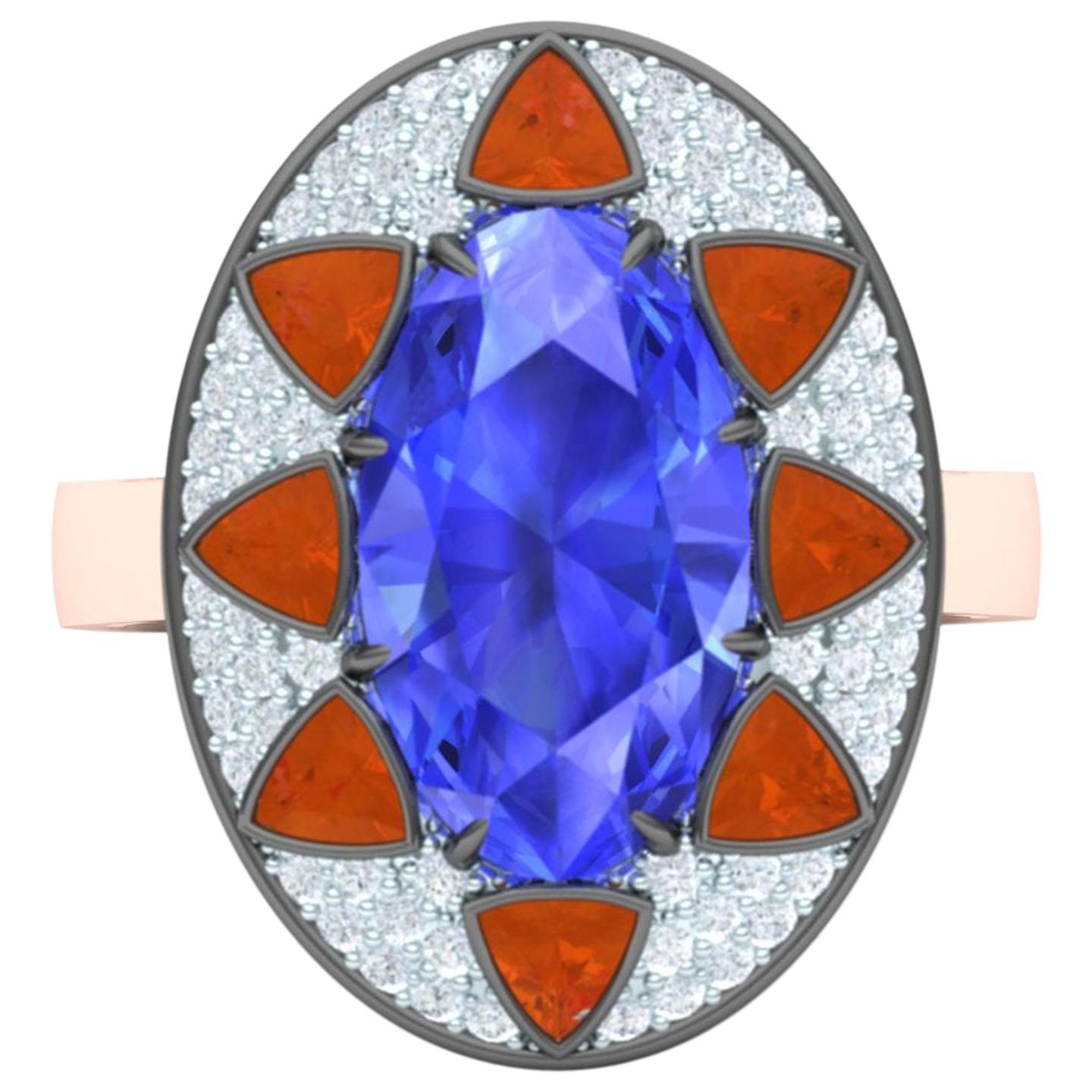 3.5 Carat Sapphire and Fire Opal and Diamond Cocktail Ring For Sale