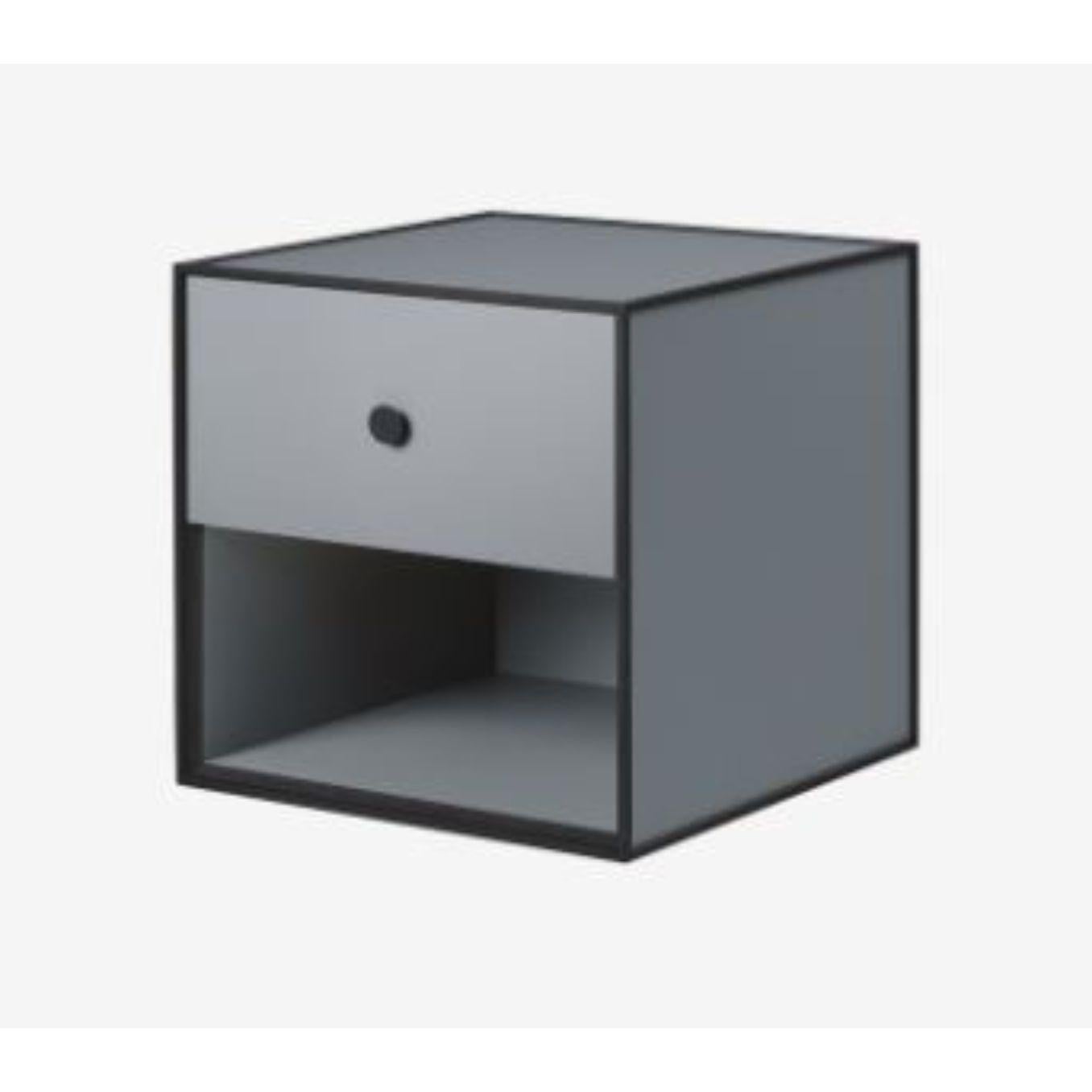 35 dark grey frame box with 1 drawer by Lassen
Dimensions: w 35 x d 35 x h 35 cm 
Materials: Finér, Melamin, Melamin, Melamine, Metal, Veneer,
Also available in different colors and dimensions. 

By Lassen is a Danish design brand focused on