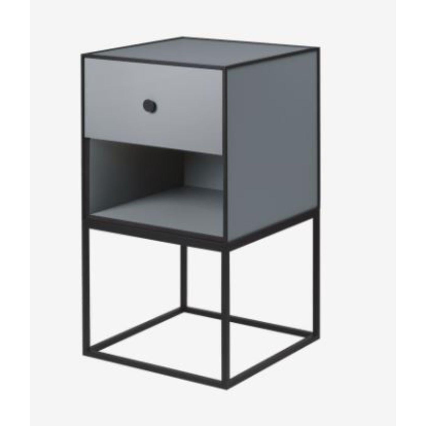 35 dark grey frame sideboard with 1 drawer by Lassen
Dimensions: W 35 x D 35 x H 63 cm 
Materials: Finér, melamin, melamin, melamine, metal, veneer
Also available in different colours and dimensions. 
Weight: 15.50 kg

By Lassen is a Danish