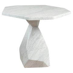 35" Diameter Sculptural Pedestal Table In Marble