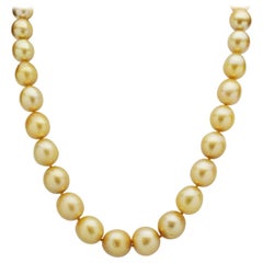 35 Golden South Sea Pearl Strand with 14 Karat Gold Clasp