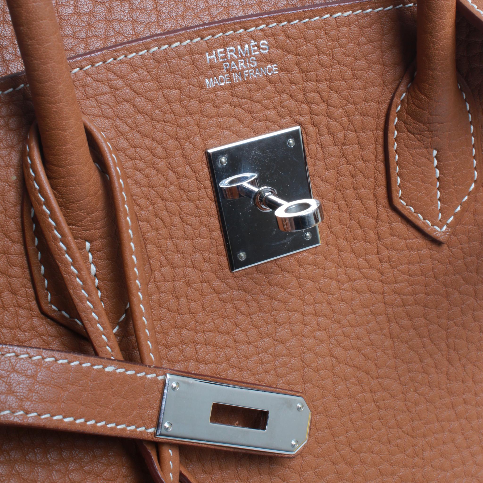 35 Hermes Birkin, brown with dust cover and silver hardware stamped K  6