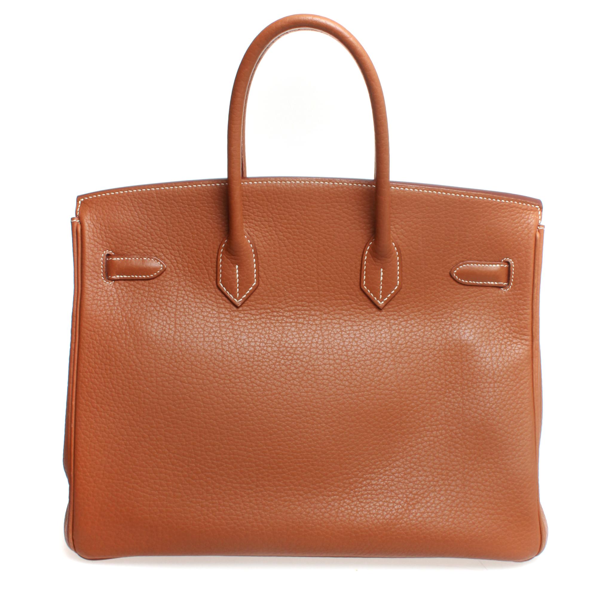 Brown 35 Hermes Birkin, brown with dust cover and silver hardware stamped K 