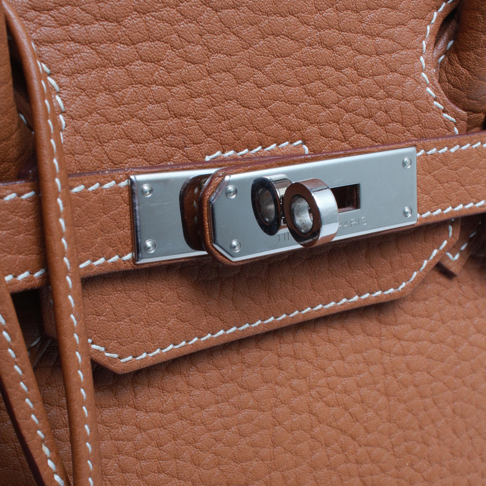 35 Hermes Birkin, brown with dust cover and silver hardware stamped K  1