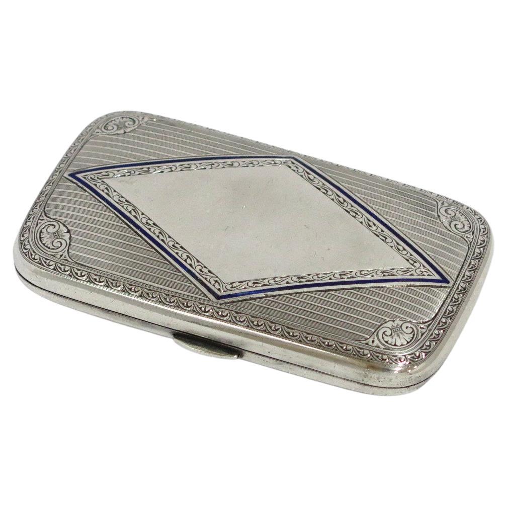 European Silver Alfred Antique Rhombus Pattern Cigarette Case/Box For Sale  at 1stDibs
