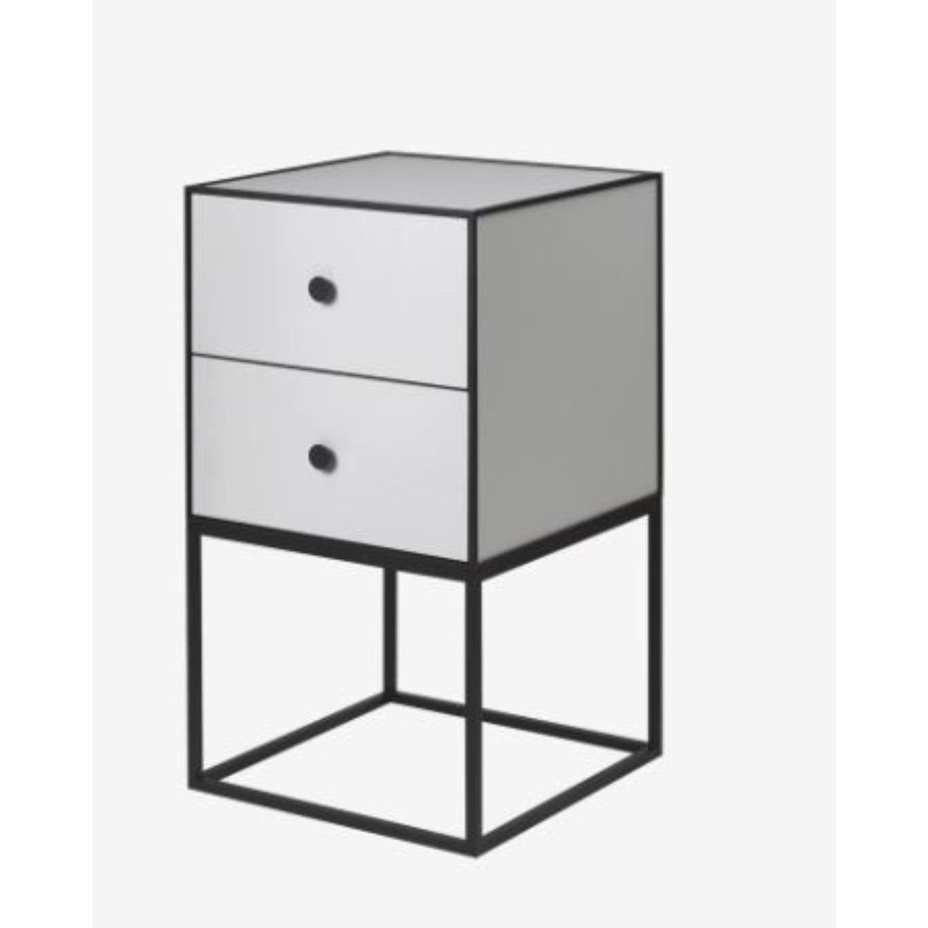 35 light grey frame sideboard with 2 drawers by Lassen
Dimensions: D 35 x W 35 x H 63 cm 
Materials: finér, melamin, melamine, metal, veneer
Also available in different colors and dimensions. 
Weight: 15.50 Kg

By Lassen is a Danish design