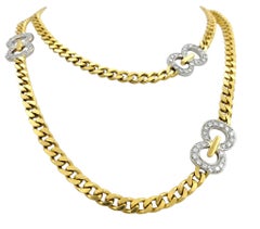 35" Long Cuban Link Necklace with Diamond Infinity Stations 18 Karat Yellow Gold