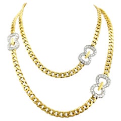 35" Long Cuban Link Necklace with Diamond Infinity Stations 18 Karat Yellow Gold