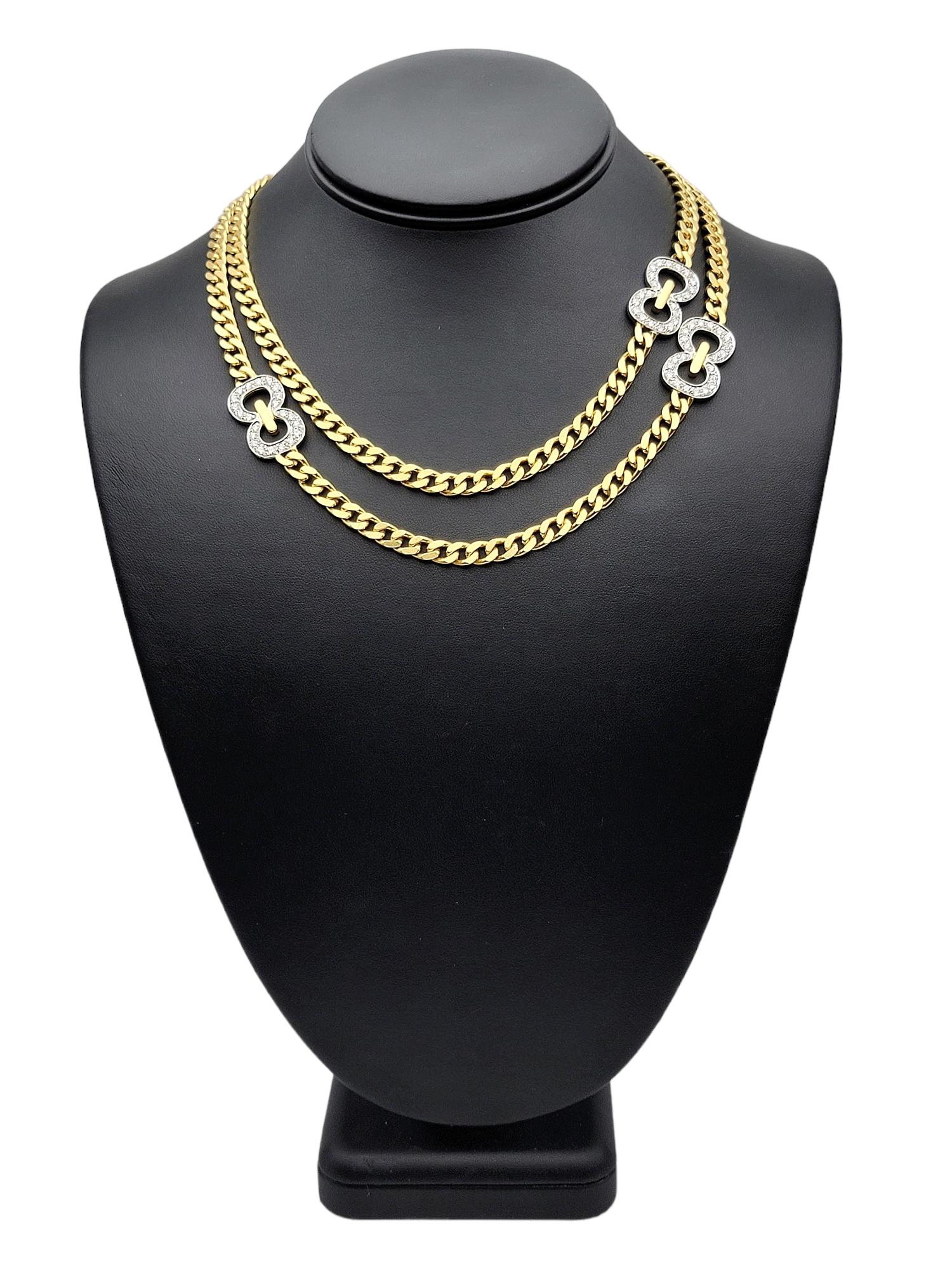 Cuban Link Necklace with Diamond Infinity Stations in 18 Karat Gold For Sale 2
