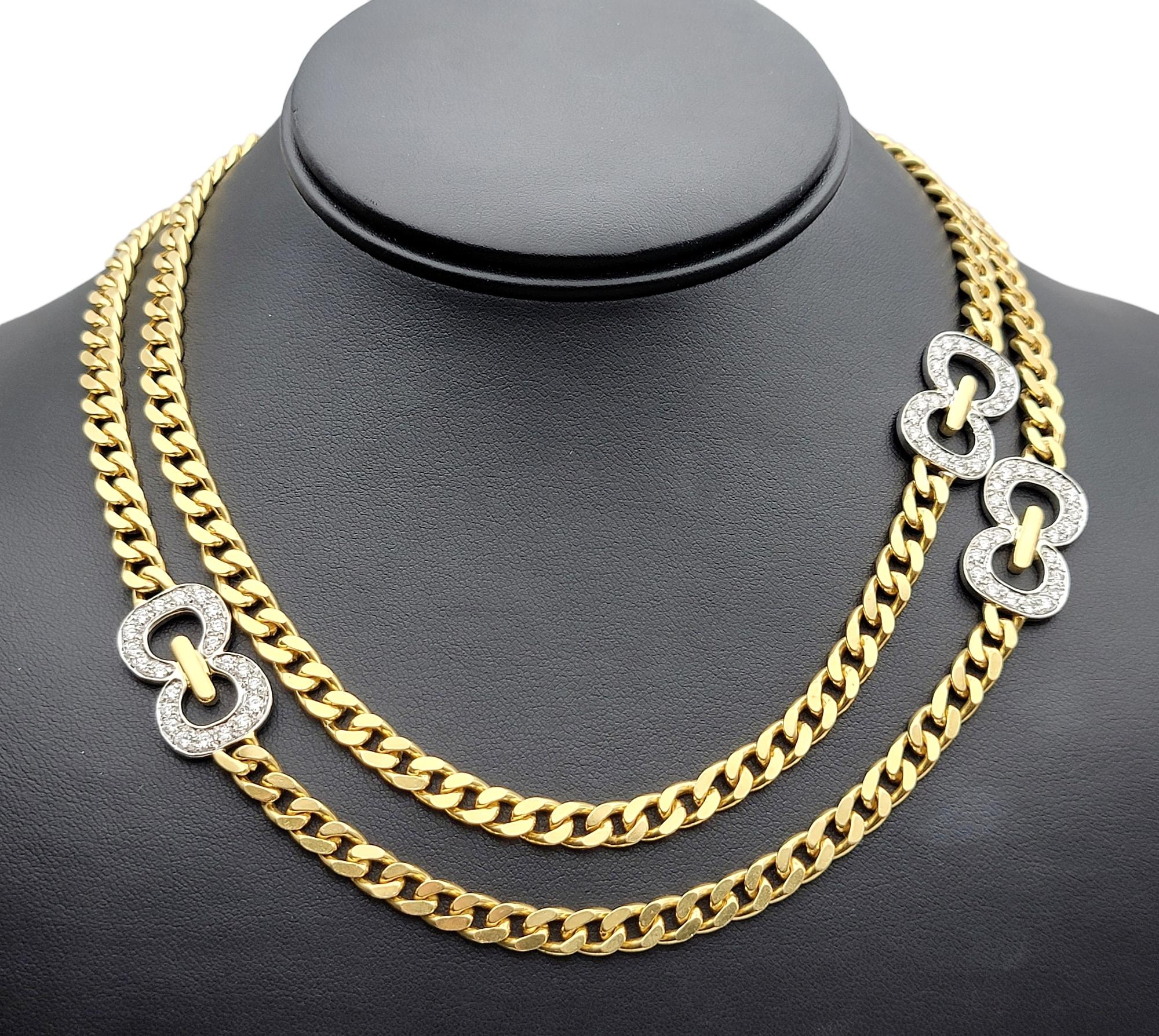 Cuban Link Necklace with Diamond Infinity Stations in 18 Karat Gold For Sale 3