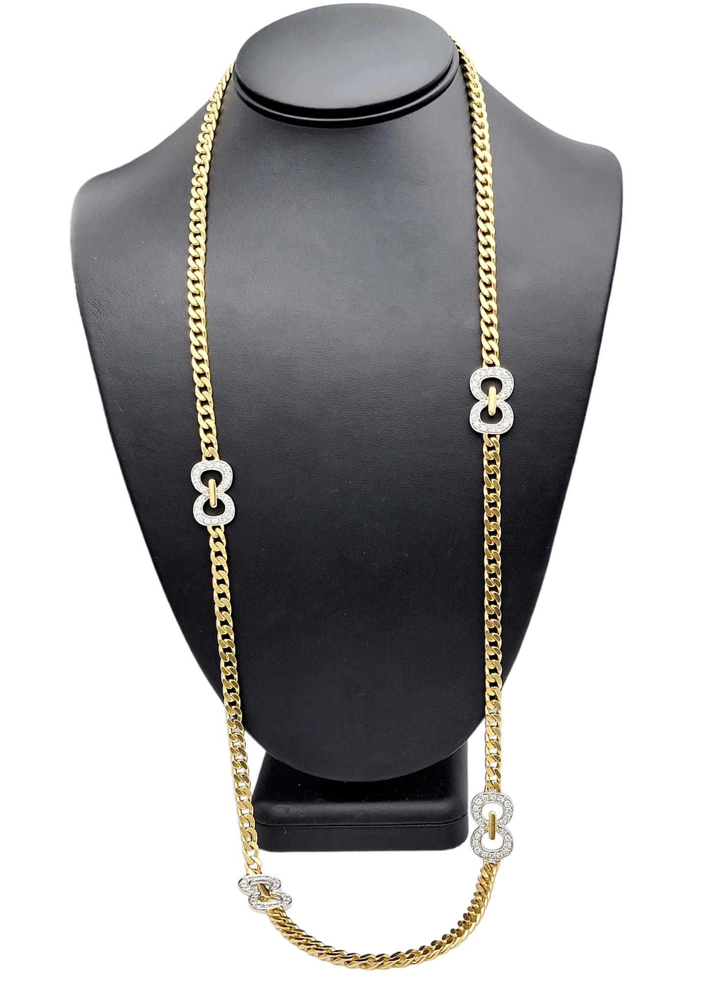 Cuban Link Necklace with Diamond Infinity Stations in 18 Karat Gold For Sale 4
