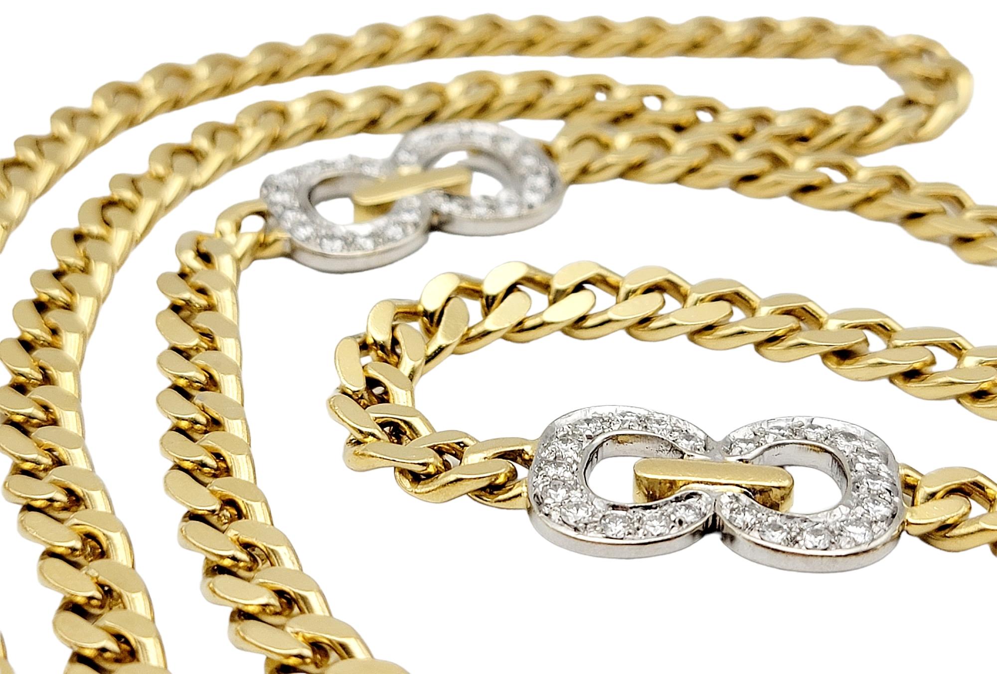 Contemporary Cuban Link Necklace with Diamond Infinity Stations in 18 Karat Gold For Sale