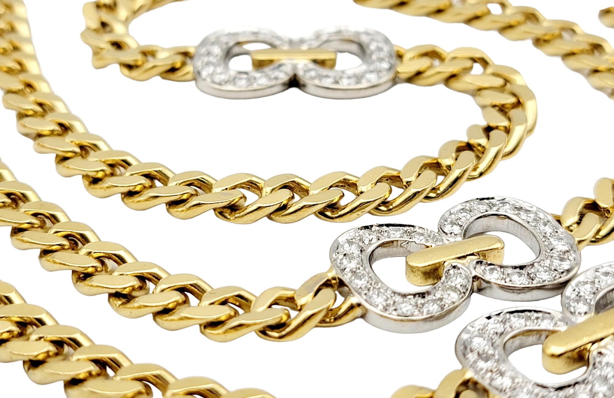 Round Cut Cuban Link Necklace with Diamond Infinity Stations in 18 Karat Gold For Sale