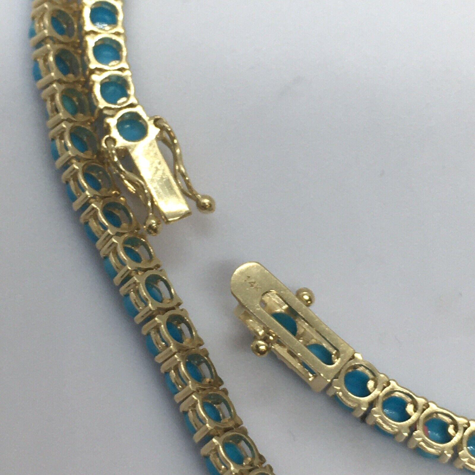 3,5 mm Runde Cabochon Arizona Türkis Tennis Halskette 14k Gelbgold Halskette im Angebot 3