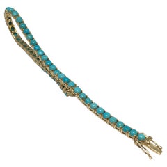Bracelet de tennis en or jaune 14k avec cabochon rond de 3,5 mm en turquoise naturelle d'Arizona