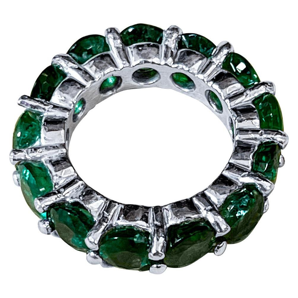 35 Pointer Each 4.5 Carat Emerald Anniversary Eternity Band / Ring in Platinum For Sale