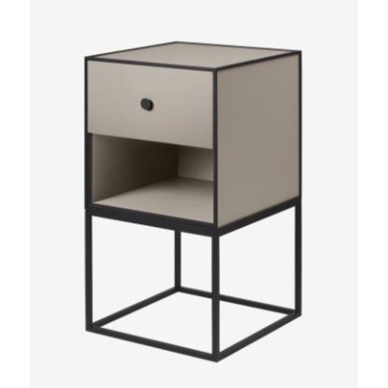 35 sand frame sideboard with 1 drawer by Lassen
Dimensions: w 35 x d 35 x h 63 cm 
Materials: Finér, Melamin, Melamine, Metal, Veneer
Also available in different colors and dimensions. 
Weight: 15.50 Kg

By Lassen is a Danish design brand