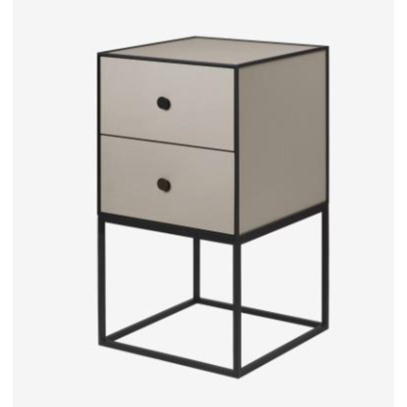 35 sand frame sideboard with 2 drawers by Lassen
Dimensions: D 35 x W 35 x H 63 cm 
Materials: Finér, melamin, melamine, metal, veneer
Also available in different colors and dimensions. 
Weight: 15.50 kg

By Lassen is a Danish design brand