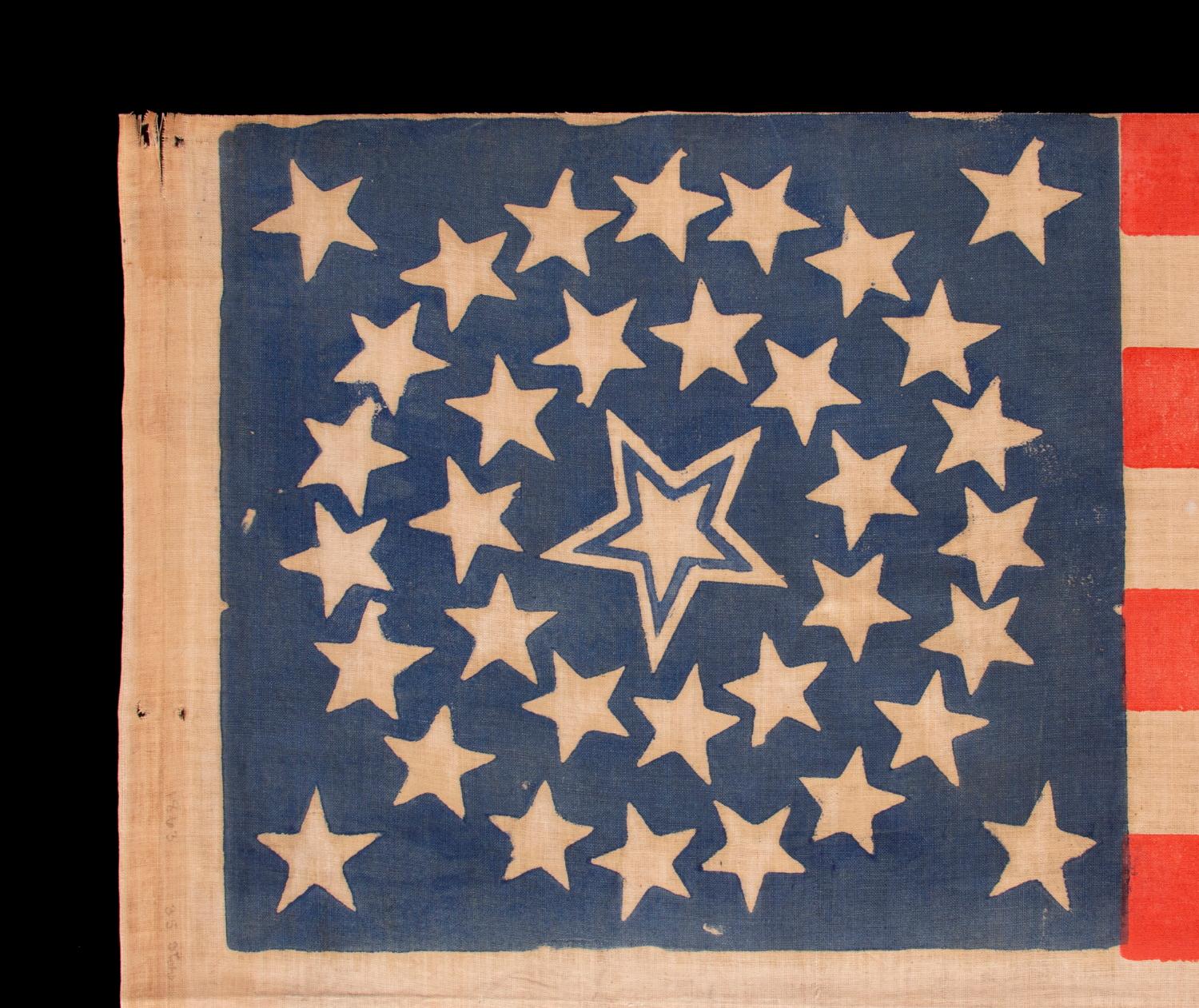 35 Star Antique American Parade Flag, Haloed Center Star, WV Statehood In Good Condition In York County, PA