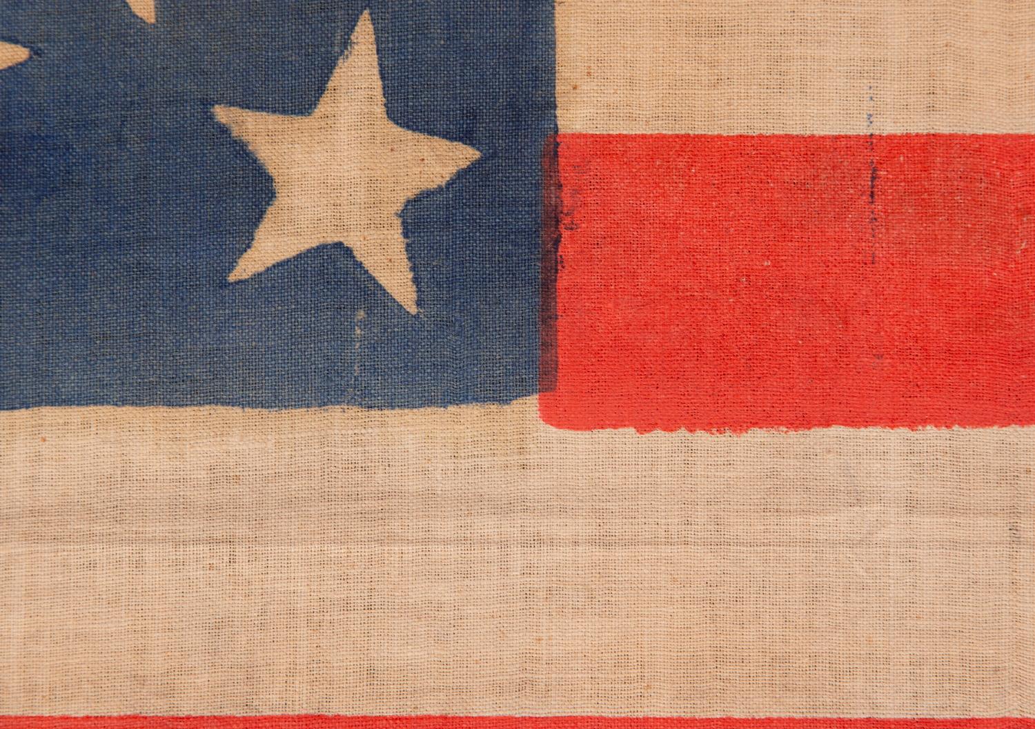 Mid-19th Century 35 Star Antique American Parade Flag, Haloed Center Star, WV Statehood