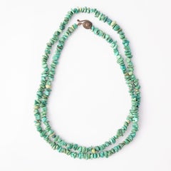 35" Turquoise Gemstone Nugget Beaded Necklace, 1950s