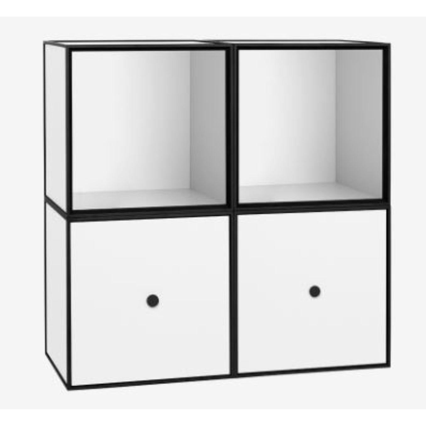 35 White frame square standard box by Lassen
Dimensions: D 70 x W 35 x H 70 cm 
Materials: finér, melamin, melamine, metal, veneer
Also available in different colors and dimensions. 
Weight: 23.74 Kg

By Lassen is a Danish design brand focused
